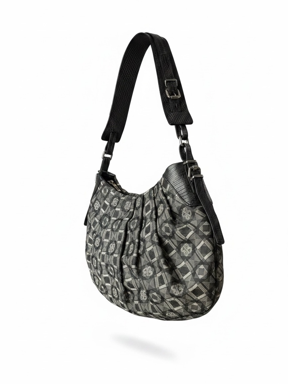 Cobo Internazionale Black Silver Handbag Y2K Vintage Leather Canvas Shoulder Bag
